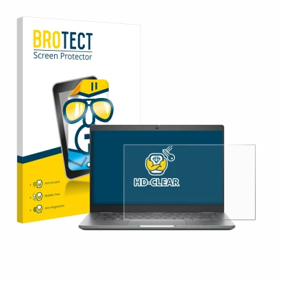 Parte frontal de un envase de producto con el logotipo de la marca BROTECT. Al lado se muestra el dispositivo Dell Latitude 53