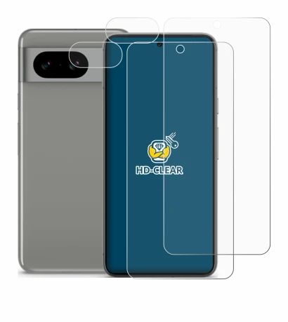 Imagen del dispositivo Google Pixel 8 (Frontal+Cámara) con una amplia variedad de protectores de pantalla.