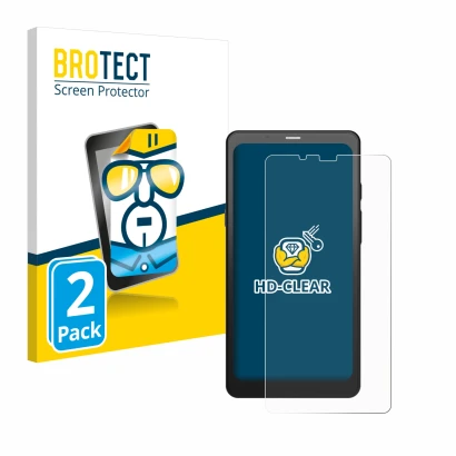 Parte frontal de un envase de producto con el logotipo de la marca BROTECT. Al lado se muestra el dispositivo Boox Palma con s