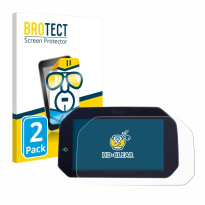 Parte frontal de un envase de producto con el logotipo de la marca BROTECT. Al lado se muestra el dispositivo BMW R 1300 GS TF