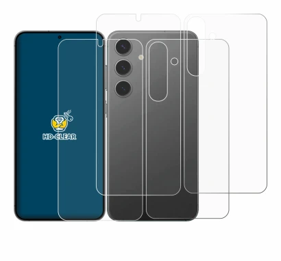 Imagen del dispositivo Samsung Galaxy S24 Plus (Frontal+Trasero) con una amplia variedad de protectores de pantalla.