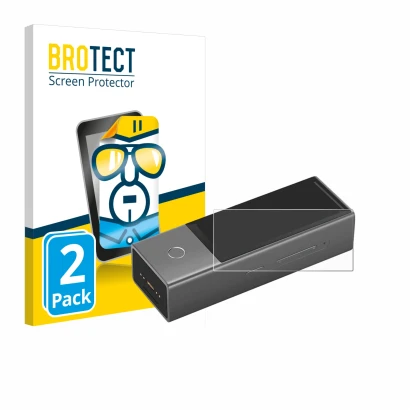 Parte frontal de un envase de producto con el logotipo de la marca BROTECT. Al lado se muestra el dispositivo Timekettle X1 co