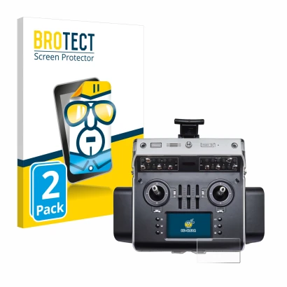 Parte frontal de un envase de producto con el logotipo de la marca BROTECT. Al lado se muestra el dispositivo Graupner MC-32ex