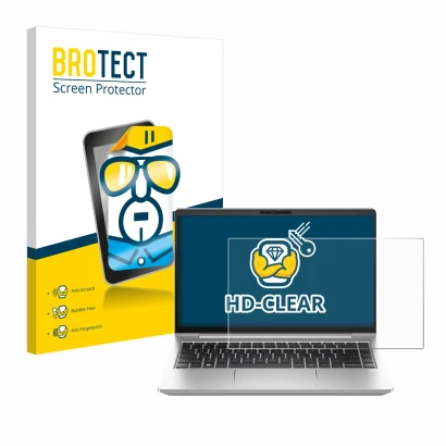 Parte frontal de un envase de producto con el logotipo de la marca BROTECT. Al lado se muestra el dispositivo HP ProBook 440 G