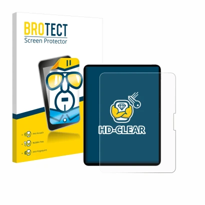 Parte frontal de un envase de producto con el logotipo de la marca BROTECT. Al lado se muestra el dispositivo Apple iPad Pro 1