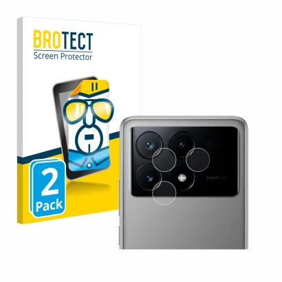 Parte frontal de un envase de producto con el logotipo de la marca BROTECT. Al lado se muestra el dispositivo Xiaomi Poco X6 P