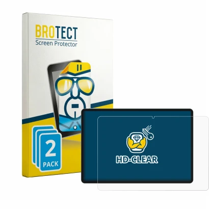 Parte frontal de un envase de producto con el logotipo de la marca BROTECT. Al lado se muestra el dispositivo Teclast P50 con 