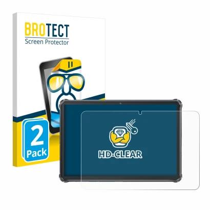Parte frontal de un envase de producto con el logotipo de la marca BROTECT. Al lado se muestra el dispositivo Oukitel RT8 con