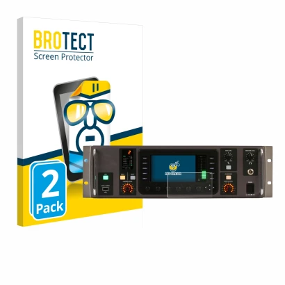 Parte frontal de un envase de producto con el logotipo de la marca BROTECT. Al lado se muestra el dispositivo Behringer X32 Ra