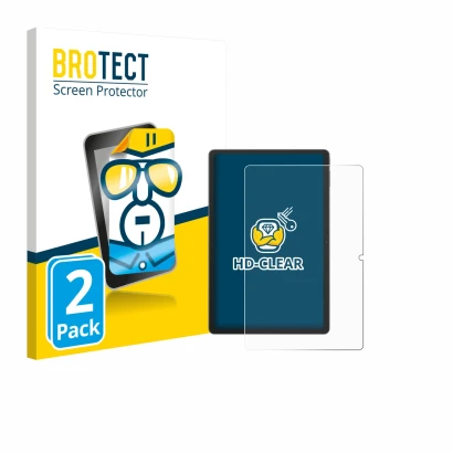 Parte frontal de un envase de producto con el logotipo de la marca BROTECT. Al lado se muestra el dispositivo Blackview Tab 16