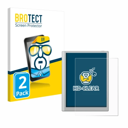 Parte frontal de un envase de producto con el logotipo de la marca BROTECT. Al lado se muestra el dispositivo Boox Go 10.3 con