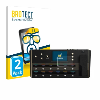 Parte frontal de un envase de producto con el logotipo de la marca BROTECT. Al lado se muestra el dispositivo Headrush Prime c