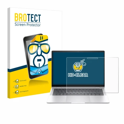 Parte frontal de un envase de producto con el logotipo de la marca BROTECT. Al lado se muestra el dispositivo HP EliteBook x36