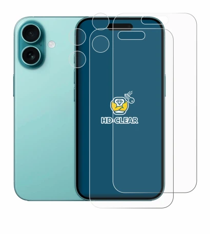 Imagen del dispositivo Apple iPhone 16 (Frontal+Cámara) con una amplia variedad de protectores de pantalla.