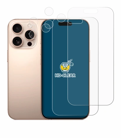 Imagen del dispositivo Apple iPhone 16 Pro (Frontal+Cámara) con una amplia variedad de protectores de pantalla.