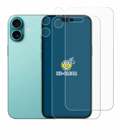 Imagen del dispositivo Apple iPhone 16 Plus (Frontal+Cámara) con una amplia variedad de protectores de pantalla.