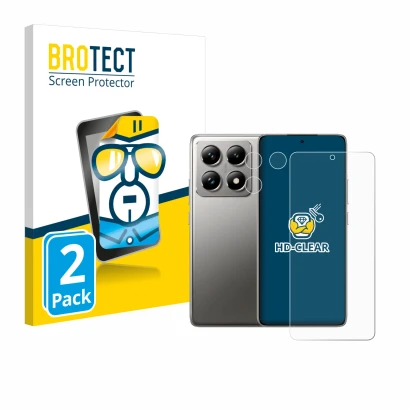 Parte frontal de un envase de producto con el logotipo de la marca BROTECT. Al lado se muestra el dispositivo Xiaomi 14T Pro (