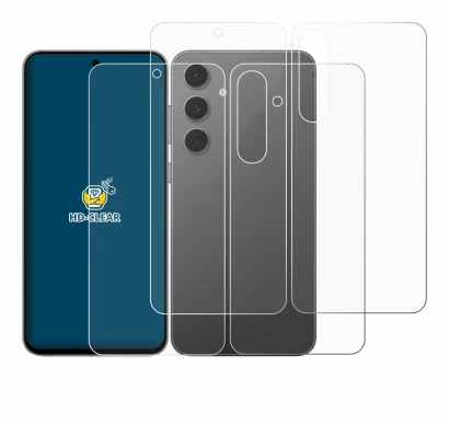 Imagen del dispositivo Samsung Galaxy S24 FE (Frontal+Trasero) con una amplia variedad de protectores de pantalla.