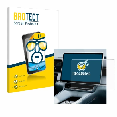 Parte frontal de un envase de producto con el logotipo de la marca BROTECT. Al lado se muestra el dispositivo Polestar 4 2025