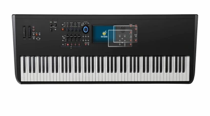 Imagen del dispositivo Yamaha MODX8+ con una amplia variedad de protectores de pantalla.