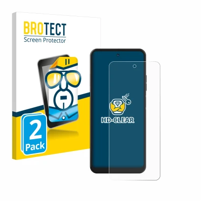 Parte frontal de un envase de producto con el logotipo de la marca BROTECT. Al lado se muestra el dispositivo Hotwav Note 12 c