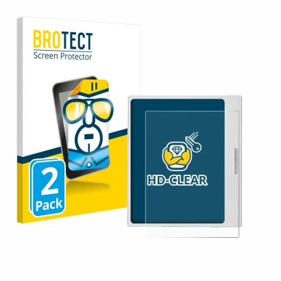 Parte frontal de un envase de producto con el logotipo de la marca BROTECT. Al lado se muestra el dispositivo Boox Go Color 7