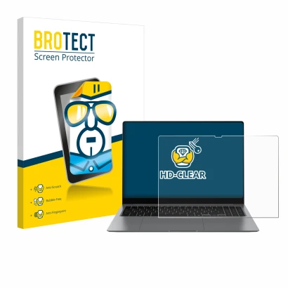 Parte frontal de un envase de producto con el logotipo de la marca BROTECT. Al lado se muestra el dispositivo Samsung Galaxy B