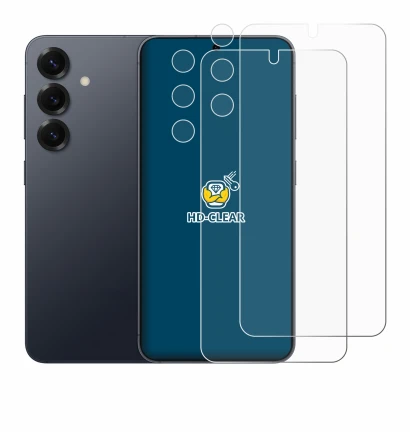 Imagen del dispositivo Samsung Galaxy S25 (Frontal+Cámara) con una amplia variedad de protectores de pantalla.