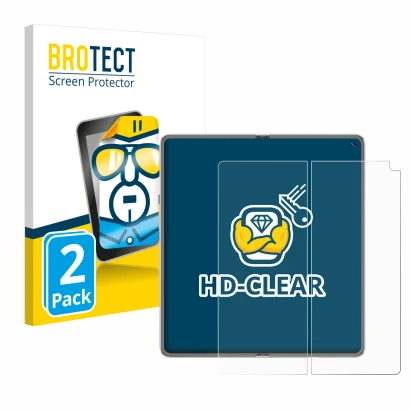 Parte frontal de un envase de producto con el logotipo de la marca BROTECT. Al lado se muestra el dispositivo Huawei Mate X6 (