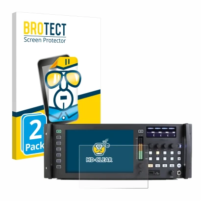 Parte frontal de un envase de producto con el logotipo de la marca BROTECT. Al lado se muestra el dispositivo Behringer Wing R