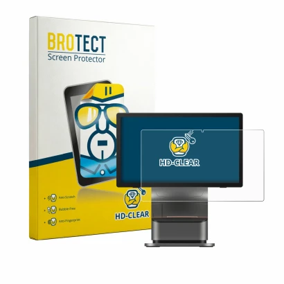Parte frontal de un envase de producto con el logotipo de la marca BROTECT. Al lado se muestra el dispositivo Sunmi T3 Pro Max
