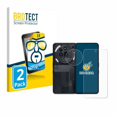 Parte frontal de un envase de producto con el logotipo de la marca BROTECT. Al lado se muestra el dispositivo Nothing Phone (3