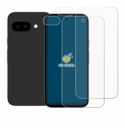 Imagen del dispositivo Google Pixel 9a (Frontal+Cámara) con una amplia variedad de protectores de pantalla.