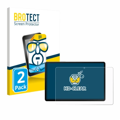 Parte frontal de un envase de producto con el logotipo de la marca BROTECT. Al lado se muestra el dispositivo Samsung Galaxy T