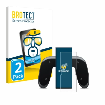 Parte frontal de un envase de producto con el logotipo de la marca BROTECT. Al lado se muestra el dispositivo Nintendo Switch 