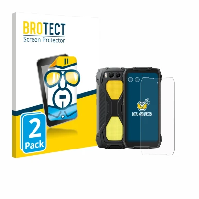 Parte frontal de un envase de producto con el logotipo de la marca BROTECT. Al lado se muestra el dispositivo Blackview BV7300