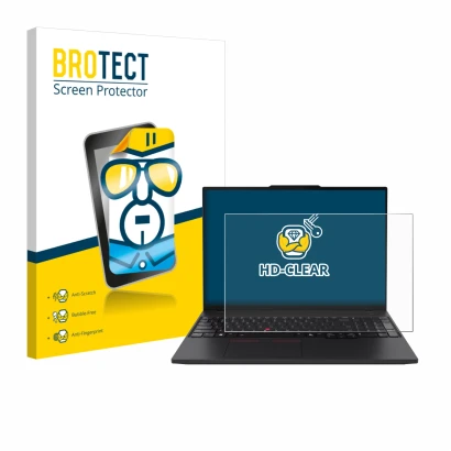 Parte frontal de un envase de producto con el logotipo de la marca BROTECT. Al lado se muestra el dispositivo Lenovo ThinkPad 