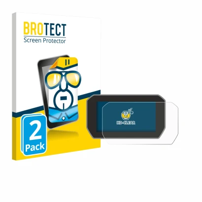 Parte frontal de un envase de producto con el logotipo de la marca BROTECT. Al lado se muestra el dispositivo Ducati V4 Rally 