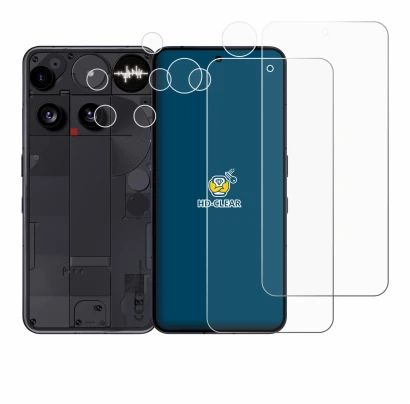 Imagen del dispositivo Nothing Phone (3) (Frontal+Cámara) con una amplia variedad de protectores de pantalla.
