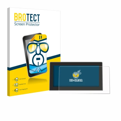 Parte frontal de un envase de producto con el logotipo de la marca BROTECT. Al lado se muestra el dispositivo Volkswagen Golf