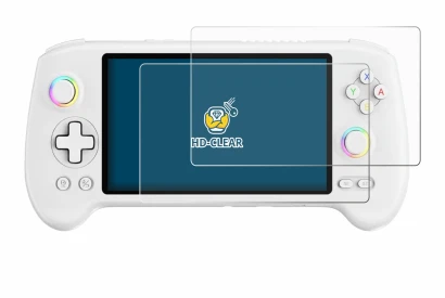 Imagen del dispositivo Anbernic RG557 con una amplia variedad de protectores de pantalla.