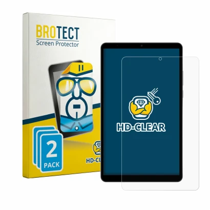 Parte frontal de un envase de producto con el logotipo de la marca BROTECT. Al lado se muestra el dispositivo Honor Pad X7 con