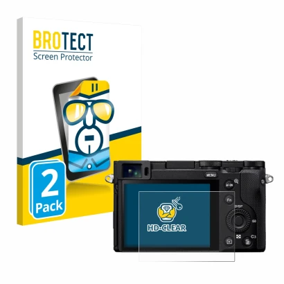 Parte frontal de un envase de producto con el logotipo de la marca BROTECT. Al lado se muestra el dispositivo Sony RX1R III co