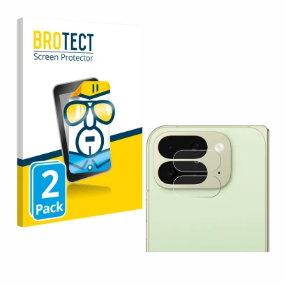 Parte frontal de un envase de producto con el logotipo de la marca BROTECT. Al lado se muestra el dispositivo Google Pixel 10