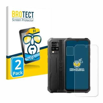 Parte frontal de un envase de producto con el logotipo de la marca BROTECT. Al lado se muestra el dispositivo Blackview BV4800