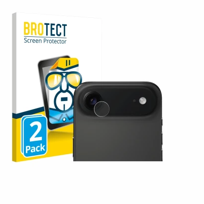 Parte frontal de un envase de producto con el logotipo de la marca BROTECT. Al lado se muestra el dispositivo Apple iPhone Air