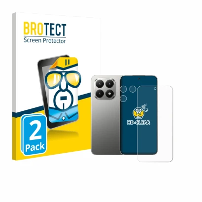 Parte frontal de un envase de producto con el logotipo de la marca BROTECT. Al lado se muestra el dispositivo Xiaomi 15T (Fron