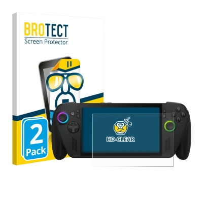 Parte frontal de un envase de producto con el logotipo de la marca BROTECT. Al lado se muestra el dispositivo ASUS ROG Xbox Al