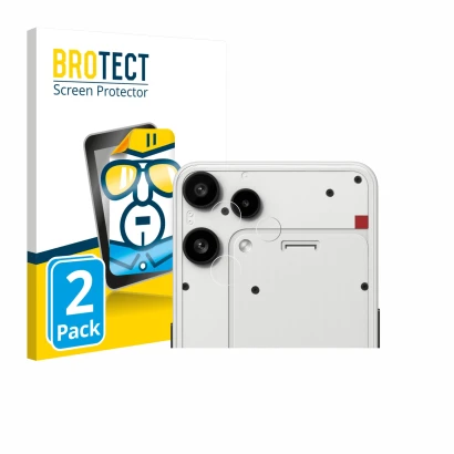 Parte frontal de un envase de producto con el logotipo de la marca BROTECT. Al lado se muestra el dispositivo Nothing Phone (3