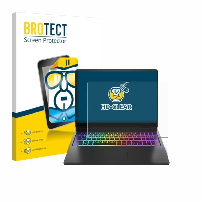 Parte frontal de un envase de producto con el logotipo de la marca BROTECT. Al lado se muestra el dispositivo HP Omen Max 16 c